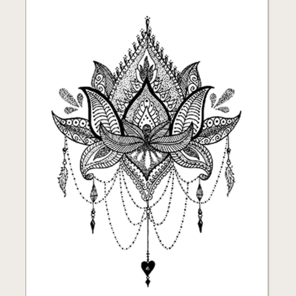 🍉5 for $25* 6" Lace Lotus Temporary Tattoo